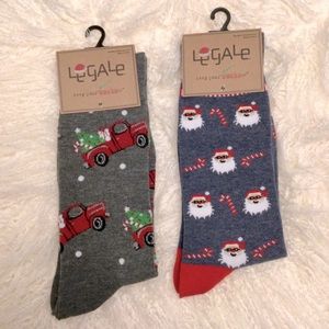 2-PR LeGale Holiday Christmas Mens Socks Red Truck